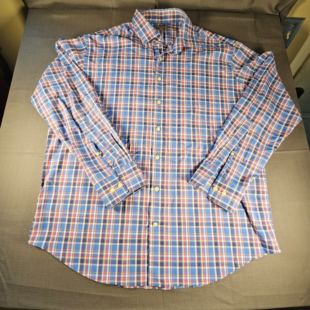 Peter Millar Summer Comfort XL Mens Plaid Button Down Shirt Blue
